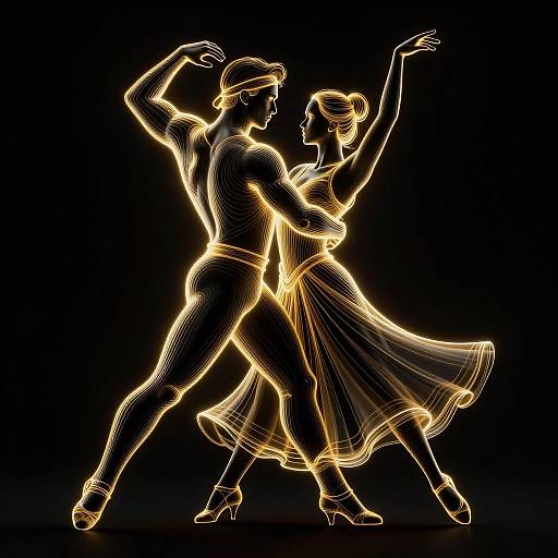 Stylized Dancers in Glowing Lines