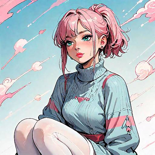 Anime Girl with Pink Hair and Blue Eyes