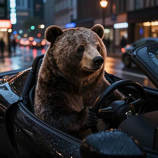 Hyper-Realistic Bear Driving Sports Car