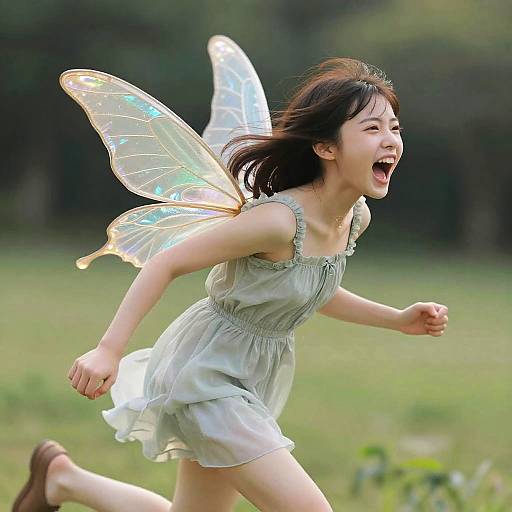 Screaming Fairy Girl Running with Wings