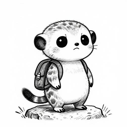 Cute Robot Meerkat Ink Drawing