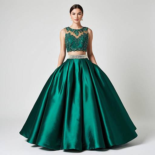Woman in Emerald Green Formal Ball Gown