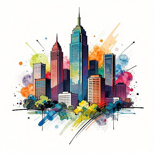 Vibrant Urban Skyline Outline Art