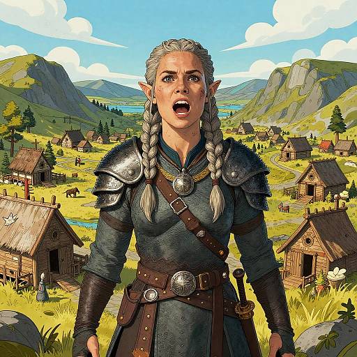 Epic Viking Elf Portrait in Lineart