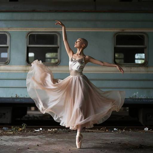 Surreal Ballerina in Abandoned Train Station