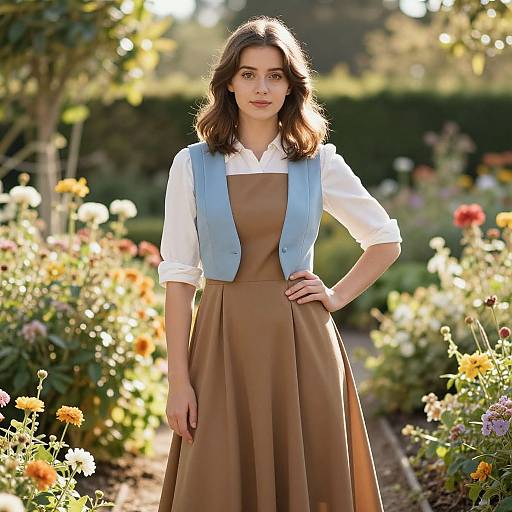 Young Woman in Elegant Garden Outfit