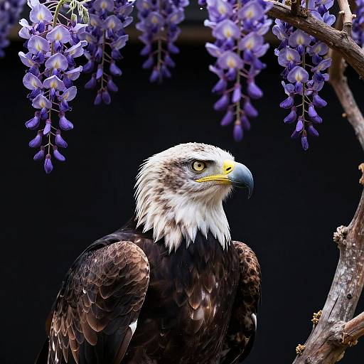 Majestic Bald Eagle with Wisteria