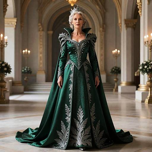 Regal Elven Queen in Emerald Gown