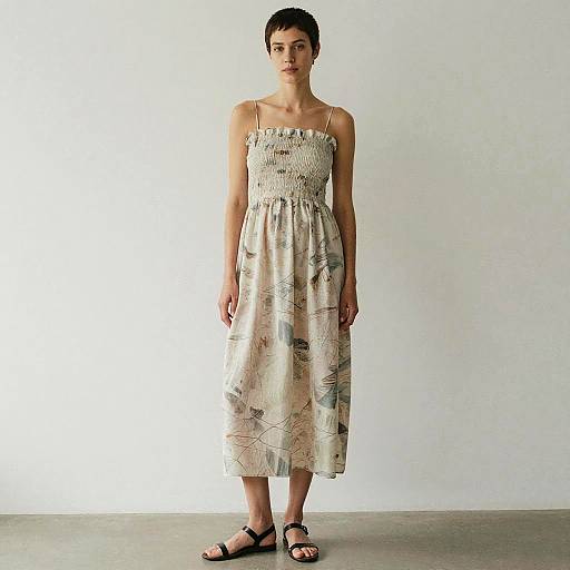 Bohemian Pixie Cut Woman in Minimalist Dress