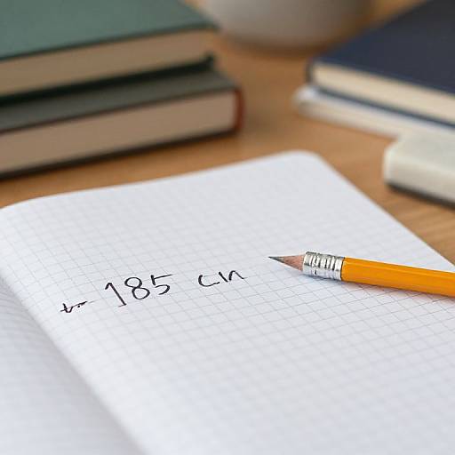 Photograph of an orange pen writing on a grid-lined white notebook, with stacked books in the blurred background.