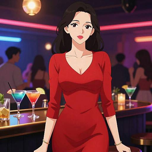 Elegant Woman in Red Dress at Dance Club
