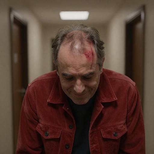 Mysterious Man in Dimly Lit Hallway