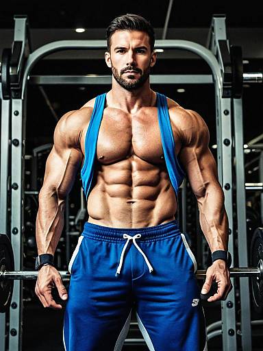 Muscular Man in Gym Gear Standing with Barbell