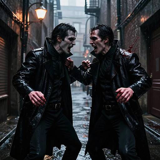 Vampire Battle in Rainy Alley