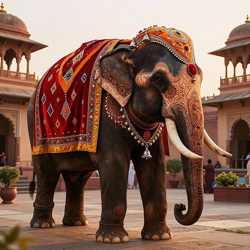 Decorated Indian Elephant in Palace Courtyard