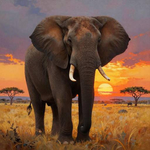 Majestic Elephant at Fiery Sunset
