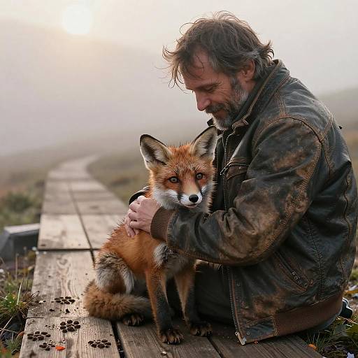 Gentle Embrace in Misty Mountain Dawn