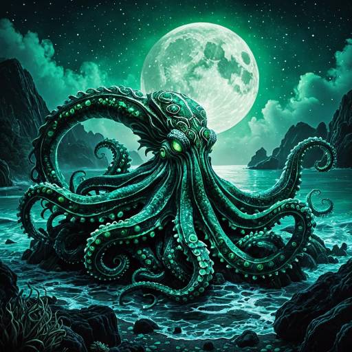 Majestic Malachite Kraken in Moonlit Bay Majestic Malachite Kraken in Moonlit Bay