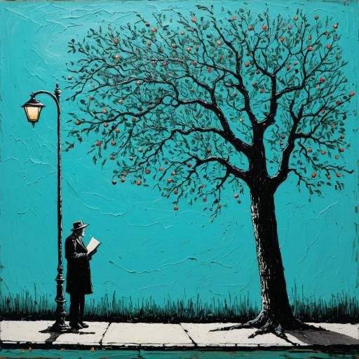Abstract Painting of Poet by Apple Tree and Street Lamp