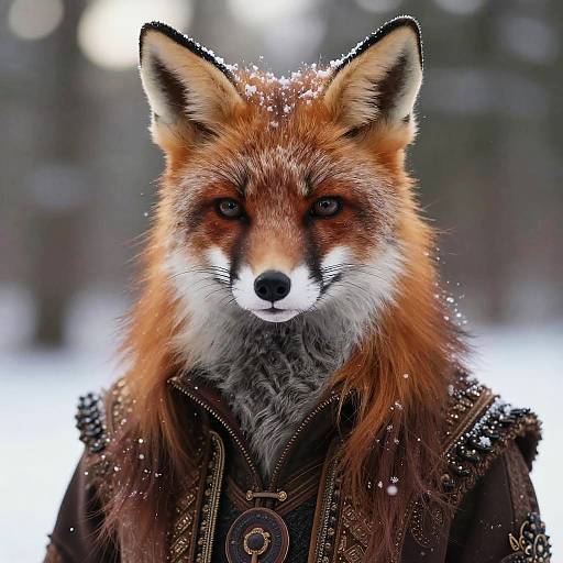 Cinematic Foxie Woman in Winter Forest