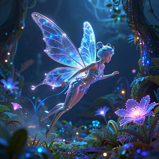 Futuristic Cyberpunk Fairy in Neon Garden