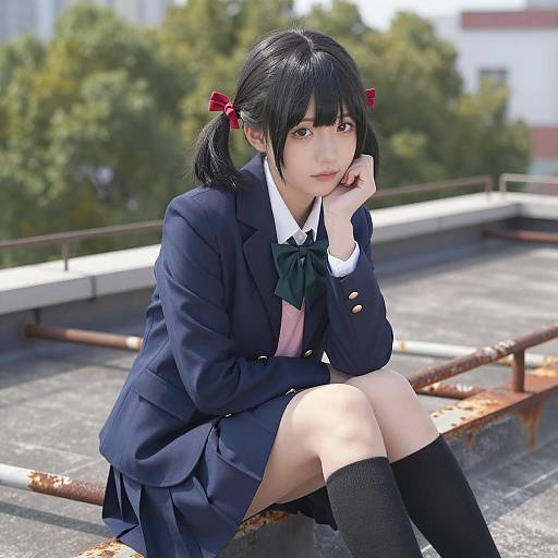 Anime Girl on Rooftop: Daylight Scene