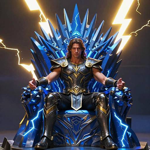 Muscular Man on Electric Blue Throne