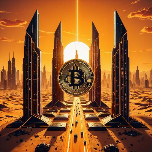 Futuristic Cityscape with Floating Bitcoin Symbol