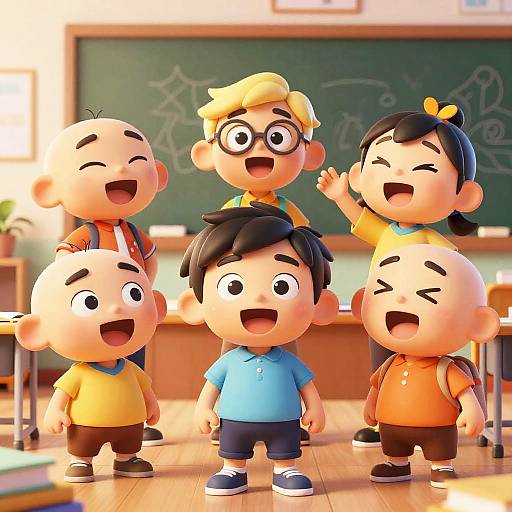 Lively AI Cartoon Classroom Scene