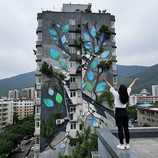 Nature-Tech Fusion Mural on High-Rise