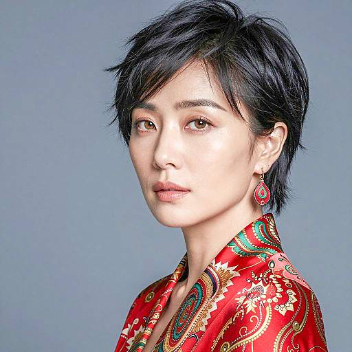 Elegant Portrait of Asian Woman in Scarf