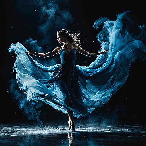 Ethereal Dancer in Blue Smoke