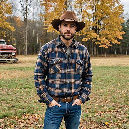 Man in Country Outfit with Vintage Hat