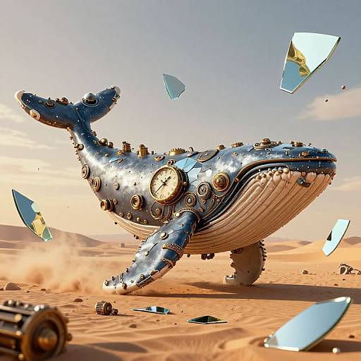 Steampunk Clockwork Whale in Desert