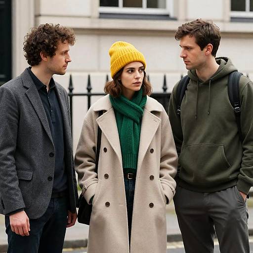 Three Adults Standing on City Street