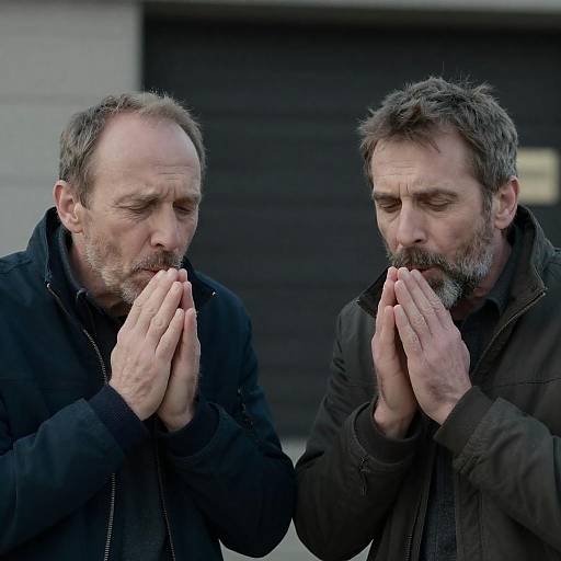Two Men Blowing on Cold Fingers