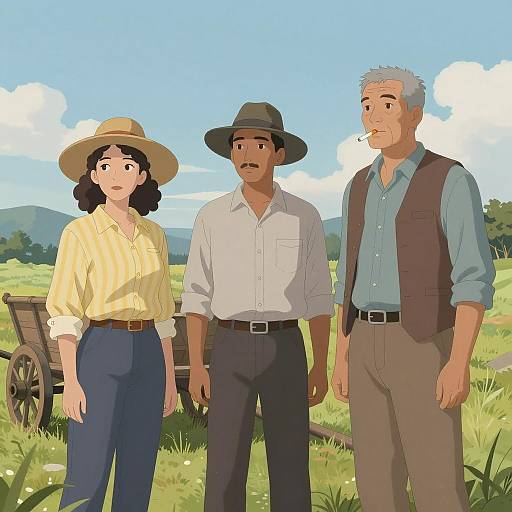 Rural Scene with Three People Illustrating Life