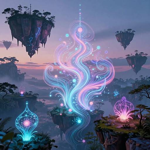 Neon Fantasy Landscape with Floating Islands