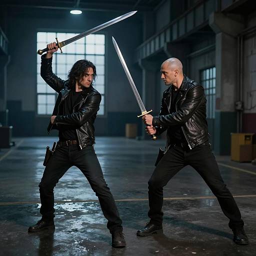 Dramatic Showdown in an Industrial Warehouse