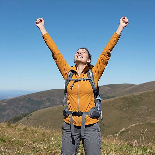 Elated Hiker Celebrating Mountain Success