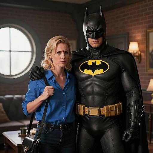 Batman and Woman in Dimly Lit Room
