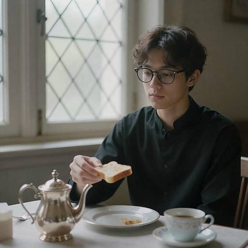Attentive Young Man with Toast