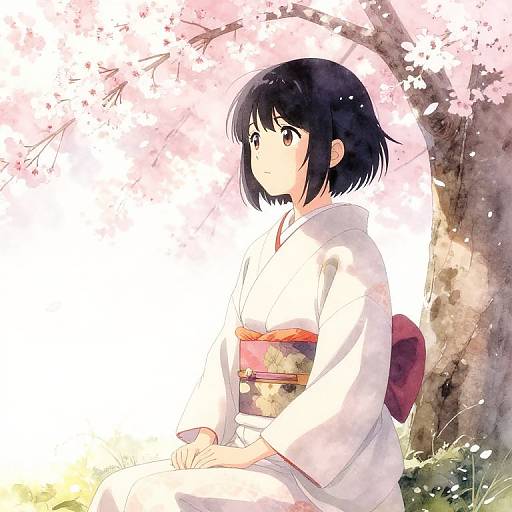 Serene Anime Girl Under Cherry Blossoms