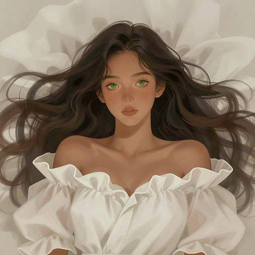 Ethereal Woman in Ruffled Fabric Nest