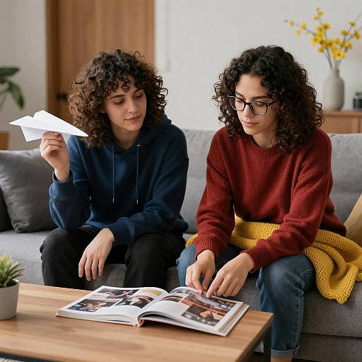Cozy Living Room: Two Friends Reading