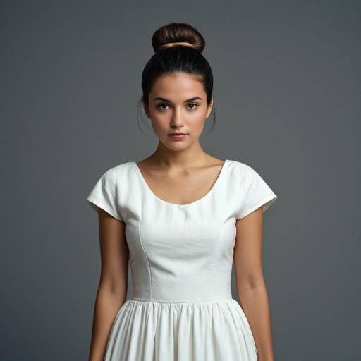 Realistic Solo Woman in White Dress