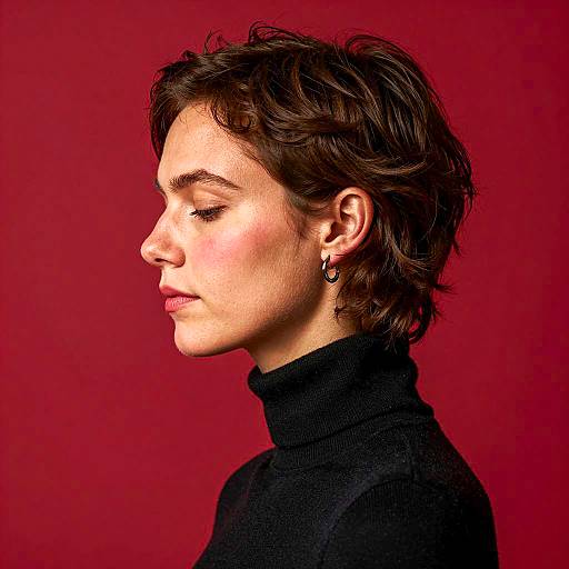 Calm Profile Portrait on Red Background