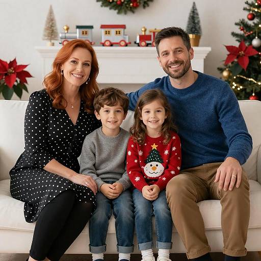 Warm Family Christmas Portrait on Couch