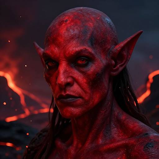 Crimson Tiefling in Volcanic Landscape