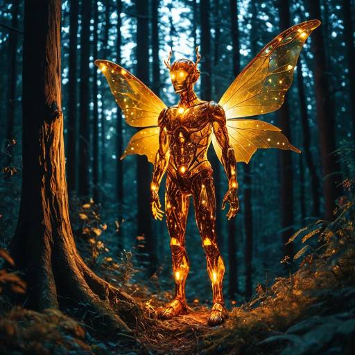 Glowing Amber Fairy in Enchanted Forest Glowing Amber Fairy in Enchanted Forest